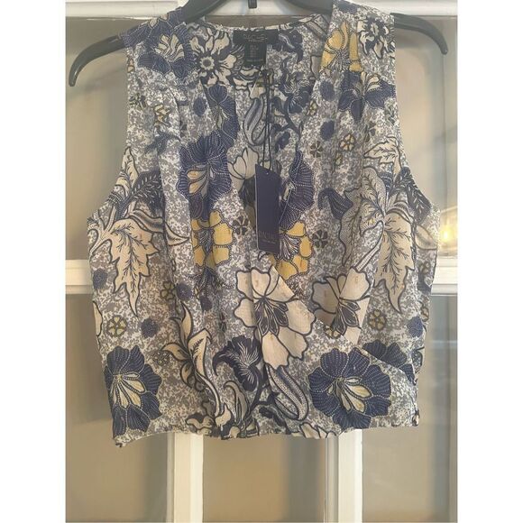 Rachel Roy blue floral wrap sleeveless top size small - Picture 1 of 7